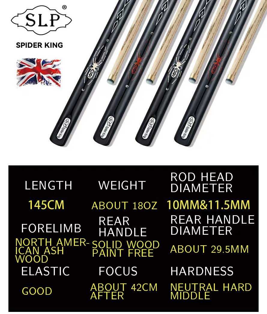 SLP Spider King – queue de billard fendue 3/4, 10mm, 11.5mm, avec sculpture d'araignée faite à la main