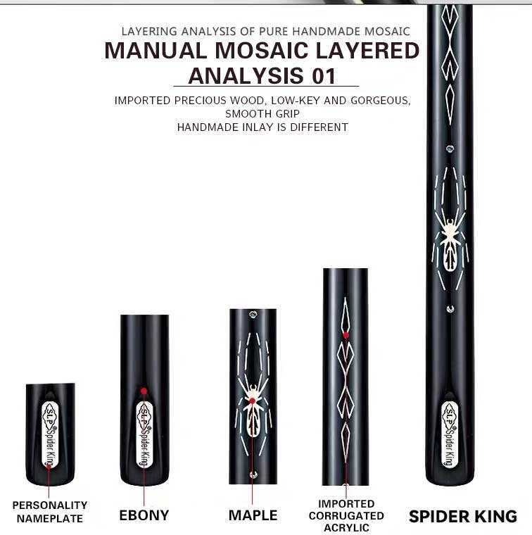 SLP Spider King – queue de billard fendue 3/4, 10mm, 11.5mm, avec sculpture d'araignée faite à la main